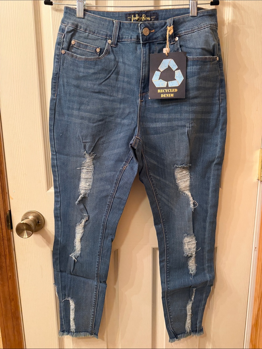 Indigo Rein Crop High Rise Distressed Jeans
